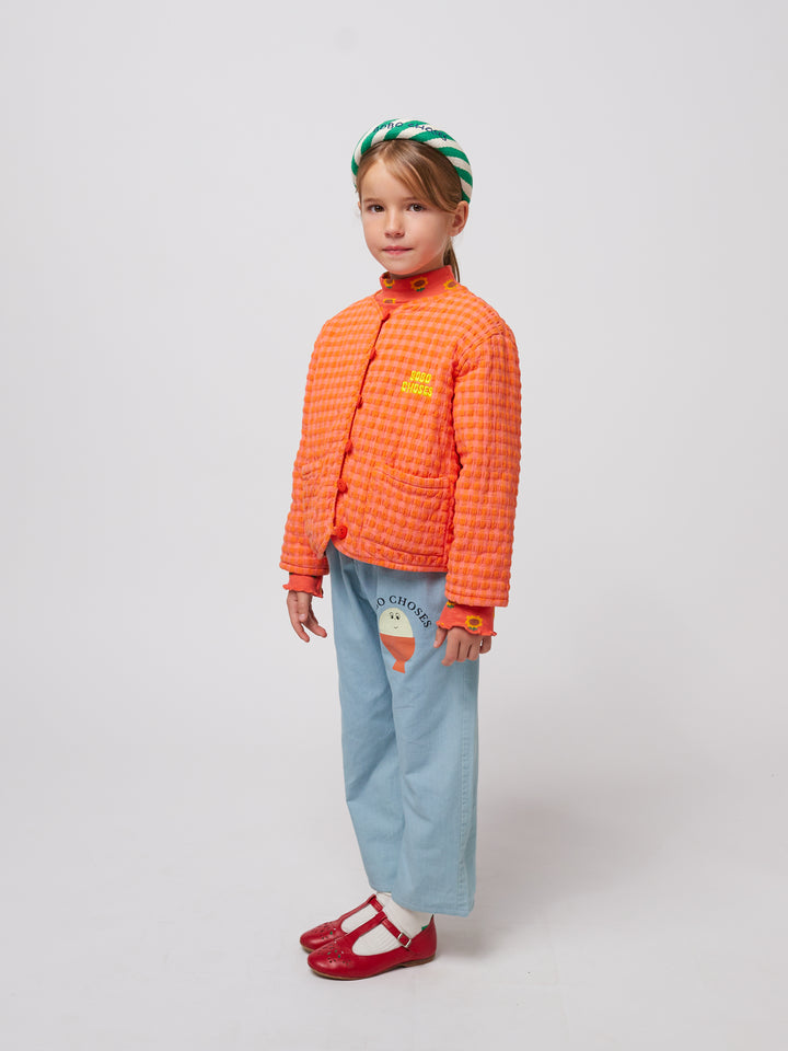 Fille avec Veste matelassée en coton vichy orange