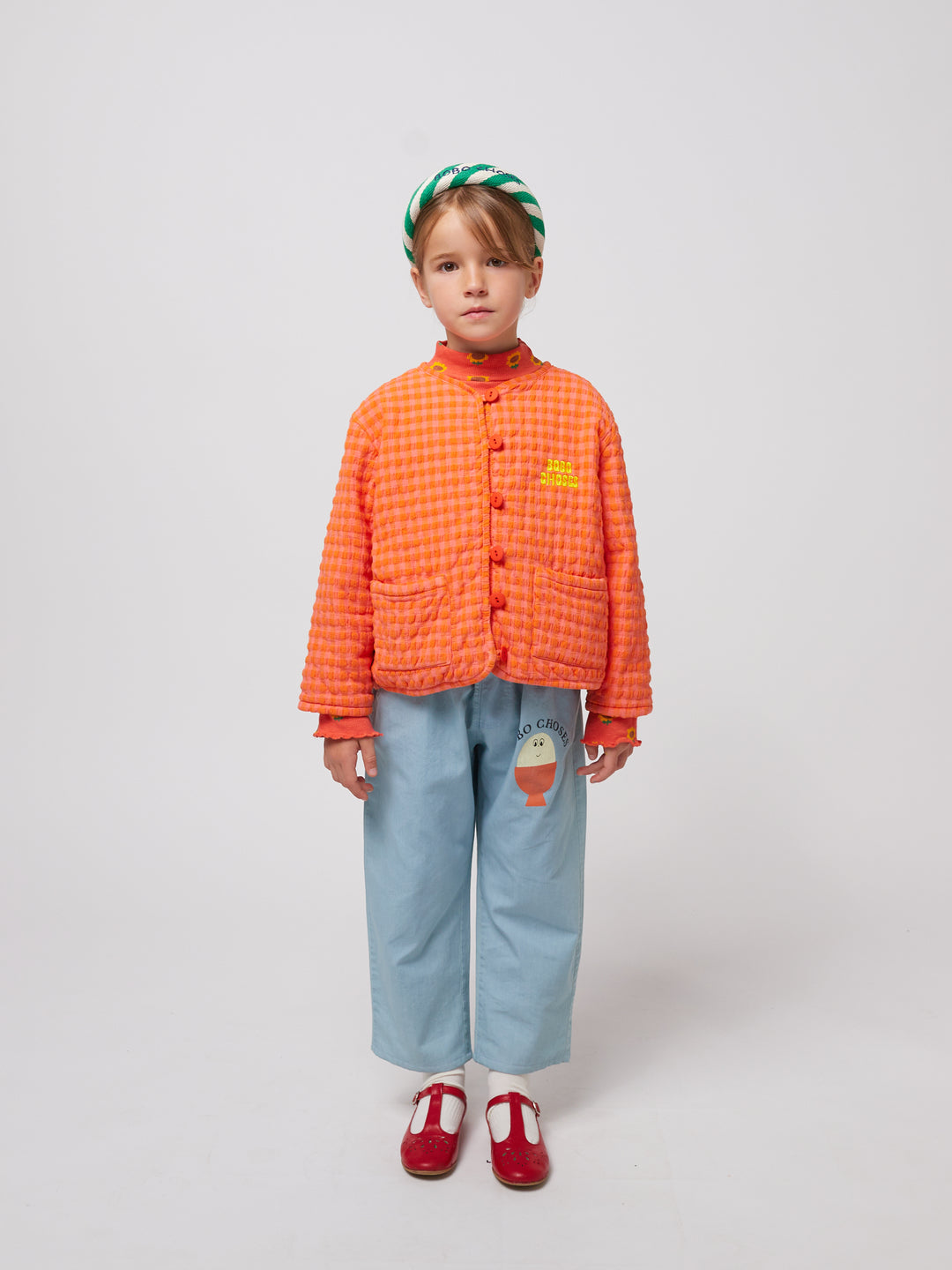 Fille avec Veste matelassée en coton vichy orange