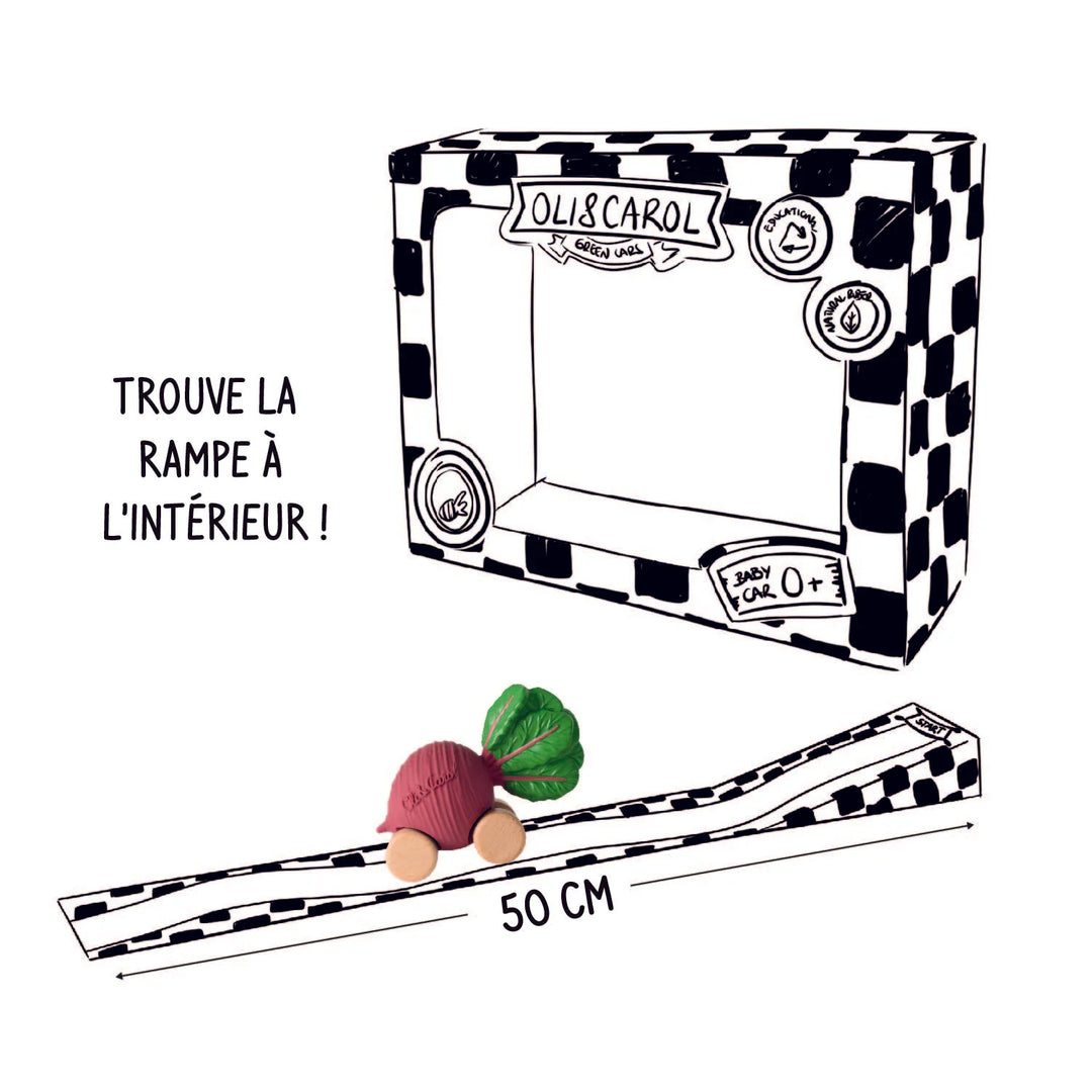 Rampe pour Voiture pour bébé en caoutchouc et bois en forme de betterave