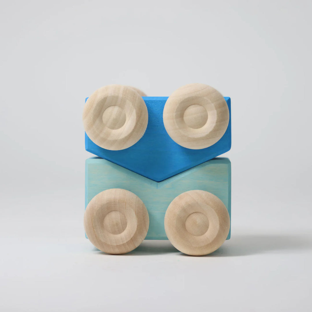 Voitures à empiler en bois bleu