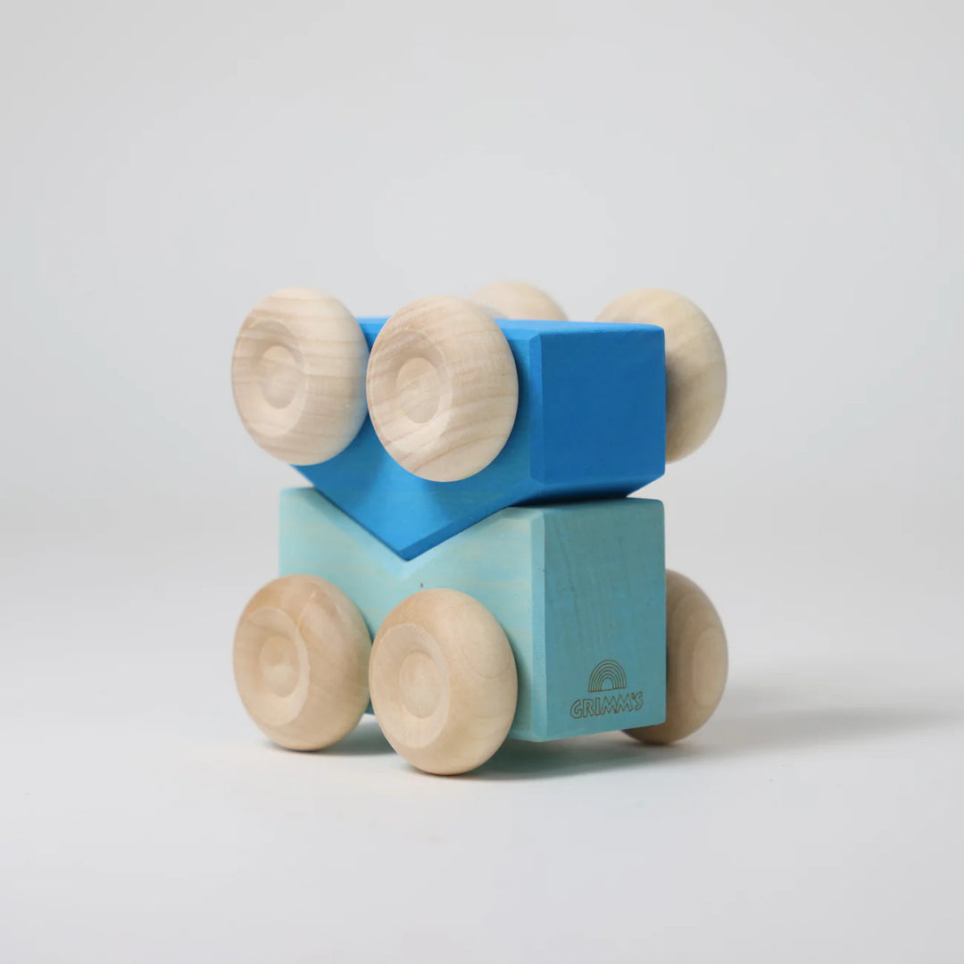 Voitures à empiler en bois bleu