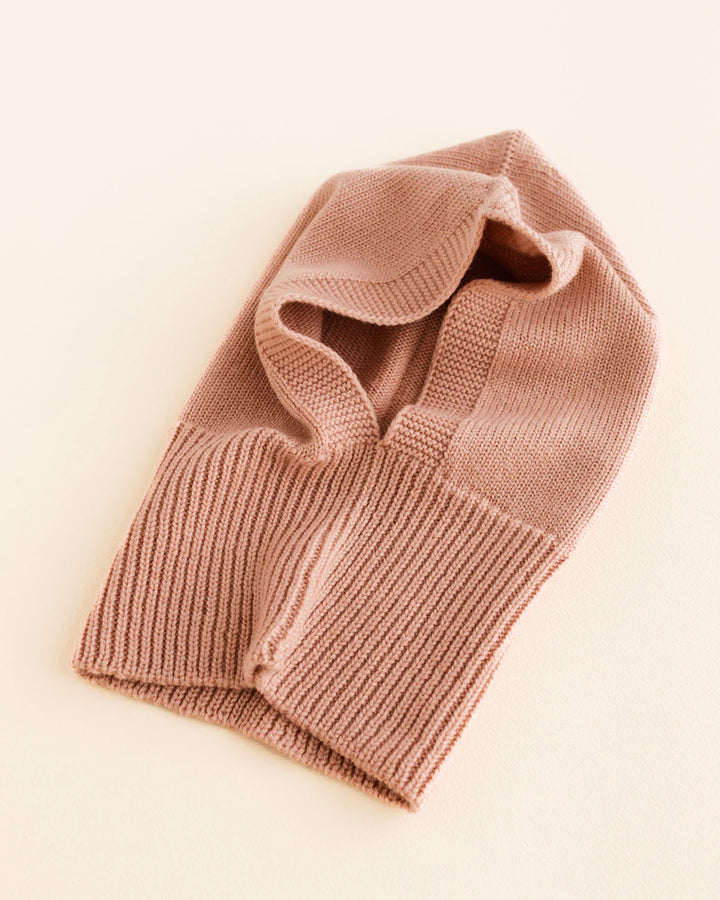 Balaclava tricoté en laine rose