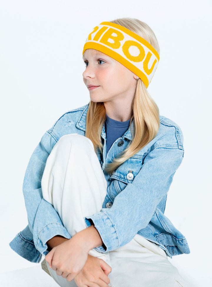 Fille avec Bandeau en laine jaune avec logo Caribou