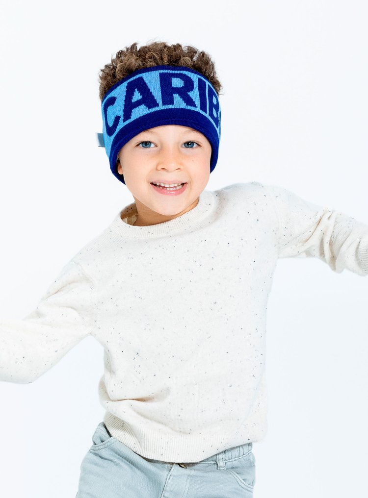 Garçon avec Bandeau en laine indigo et bleu avec logo Caribou