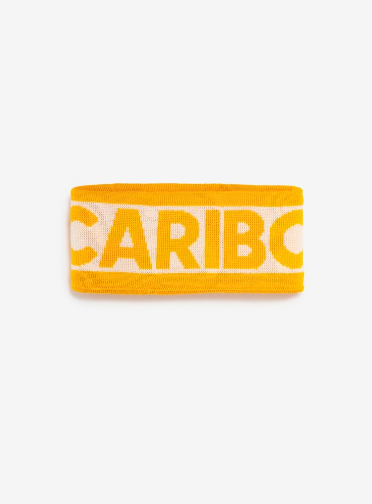 Bandeau en laine jaune avec logo Caribou