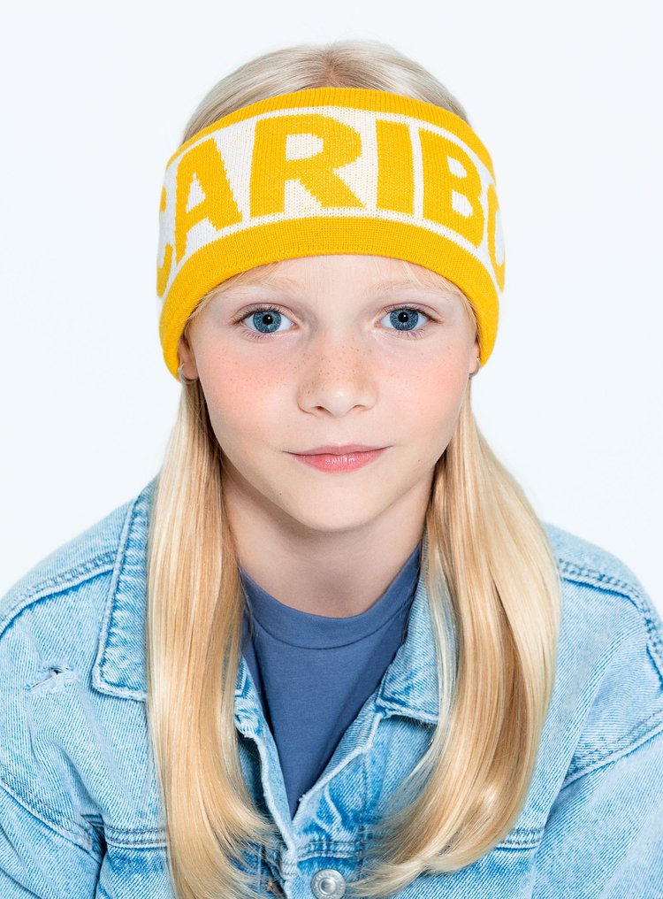 Fille avec Bandeau en laine jaune avec logo Caribou