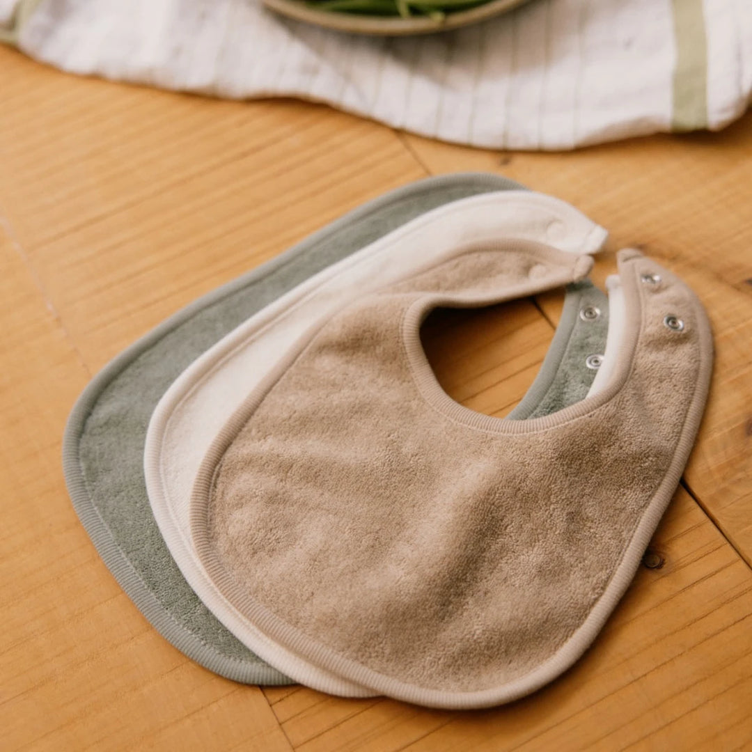 Bavoirs en coton Naturel, Nougat et vert