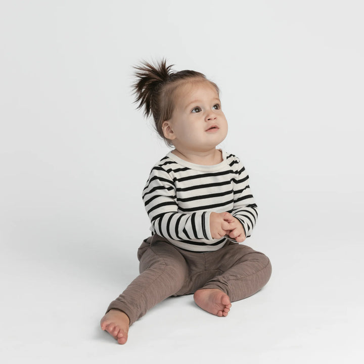 Bébé avec Body manches longues en coton rayé naturel et noir