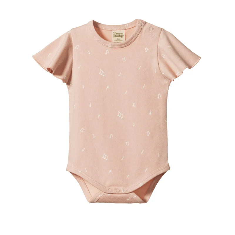 Body en coton rose manches pétales 