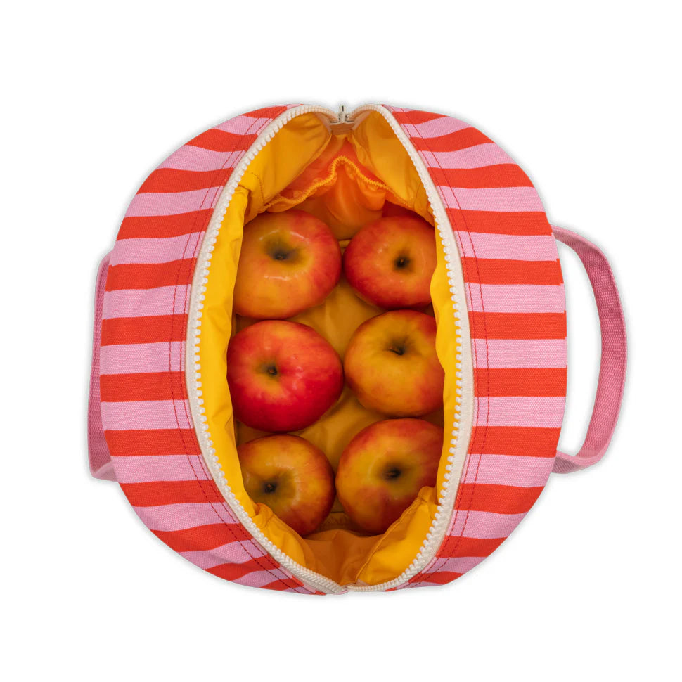 Boîte à lunch Fluf en coton rayé rose avec des pommes à l'intérieur 