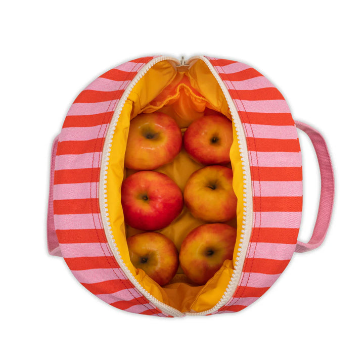 Boîte à lunch Fluf en coton rayé rose avec des pommes à l'intérieur 