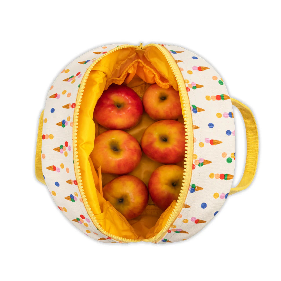 Boîte à lunch en coton Fluf avec imprimé Cornets colorés avec des pommes à l'intérieur