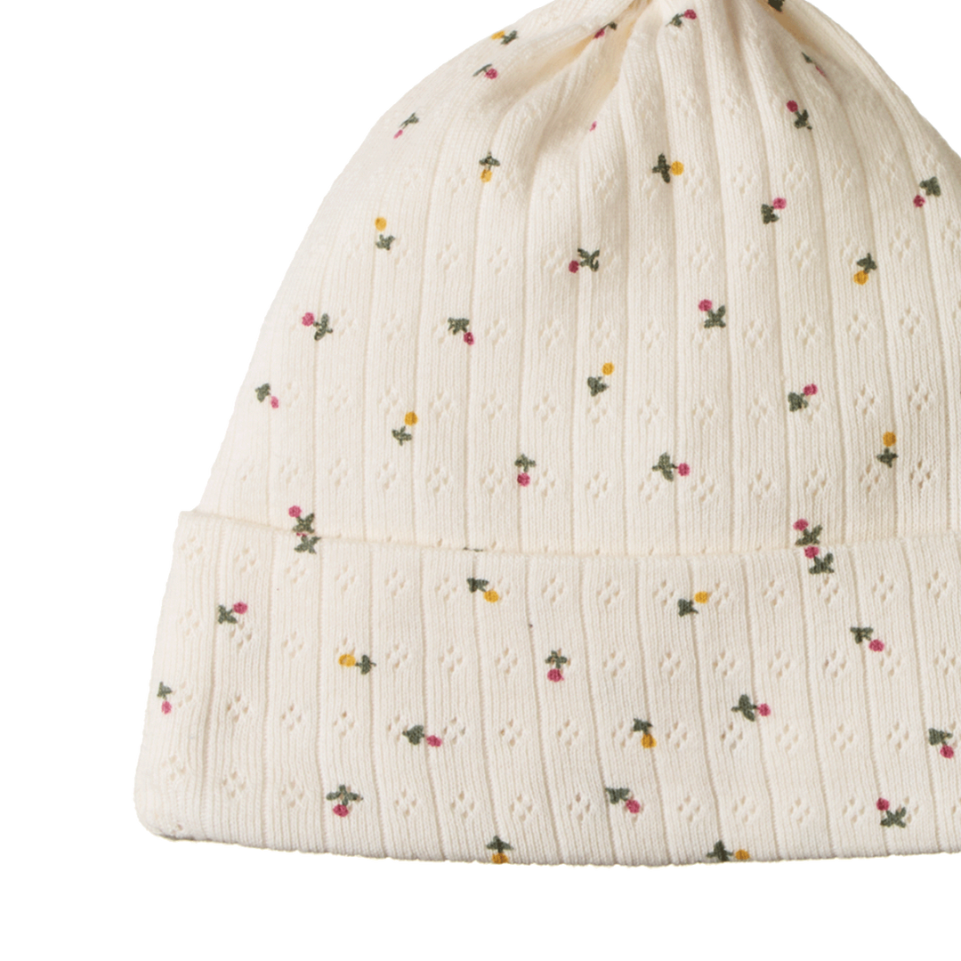 Bonnet noué pointelle avec imprimé floral