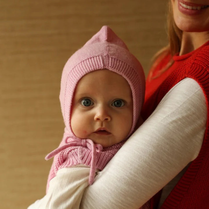 Bébé avec Bonnet lutin Hvid en laine mérinos rose