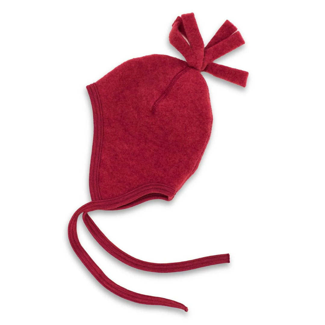 Bonnet à pompon en mérinos rouge