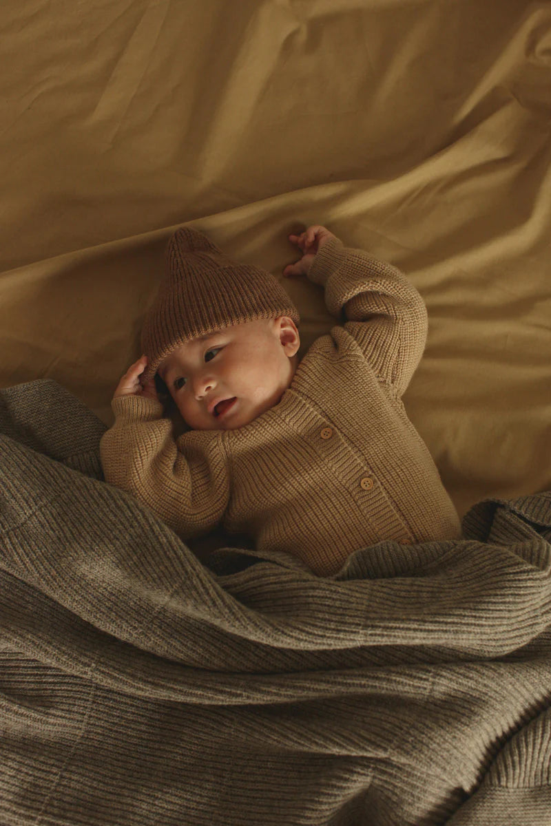 Bébé avec Cardigan Hvid en laine mérinos 