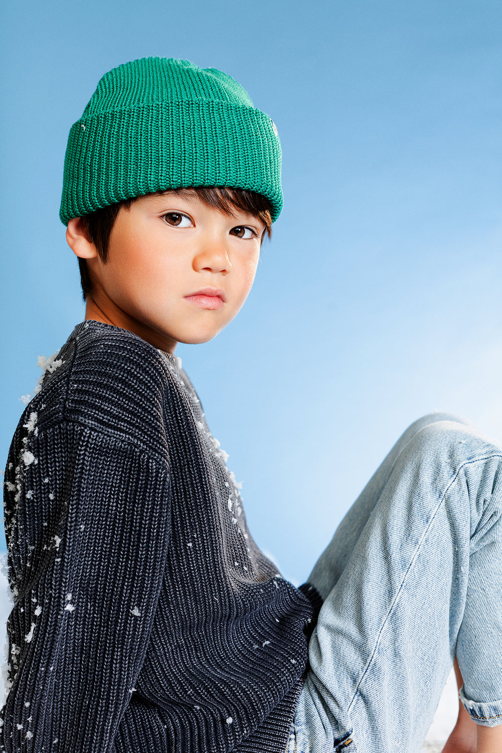 Enfants avec Tuque pêcheur Caribou en tricot vert