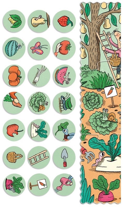 Casse-tête et activités à 24 morceaux sur le thème des lapins, jardin, des fruits et des légumes