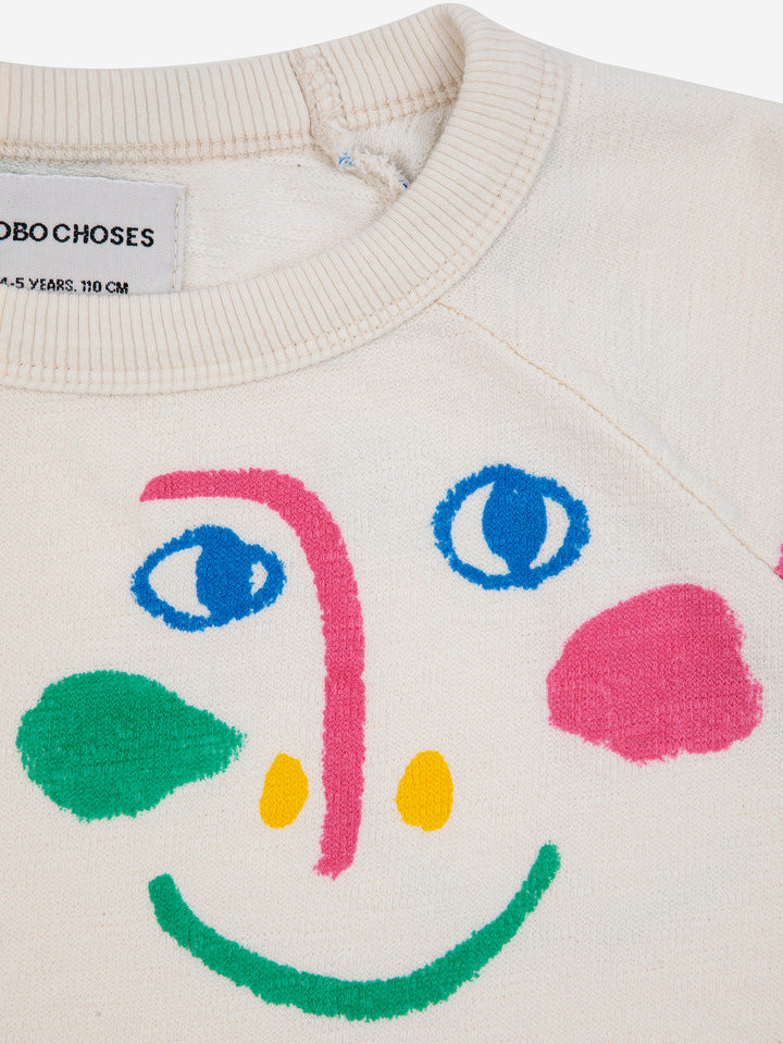 Chandail pour enfant en coton blanc avec masques souriants