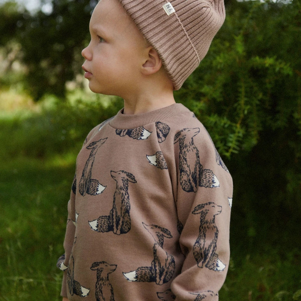 Enfant avec Chandail coton ouaté brun avec imprimé renards