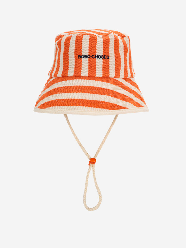 Chapeau pêcheur en coton blanc et orange