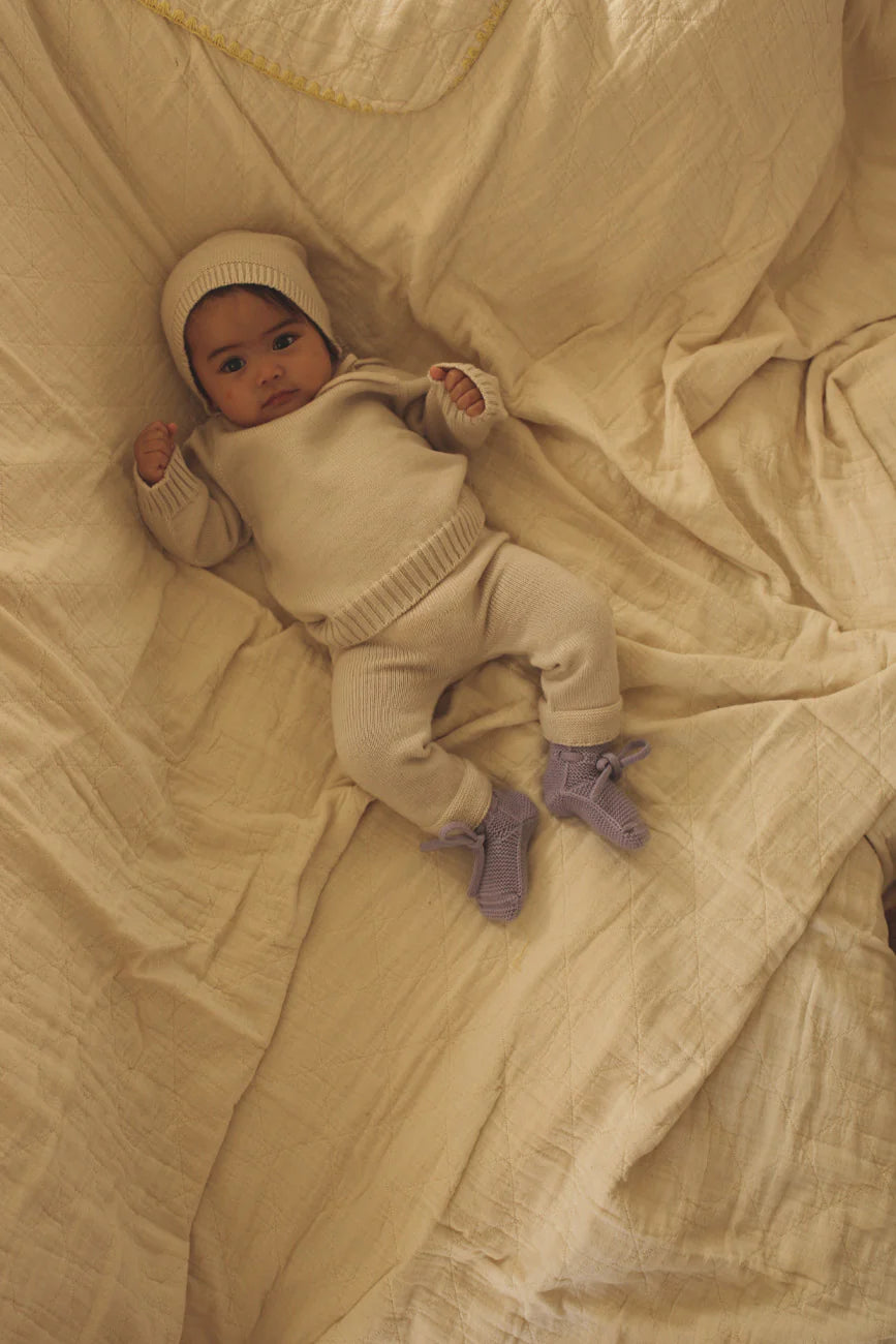 Bébé avec Chaussons Hvid en laine de mérinos Lilas