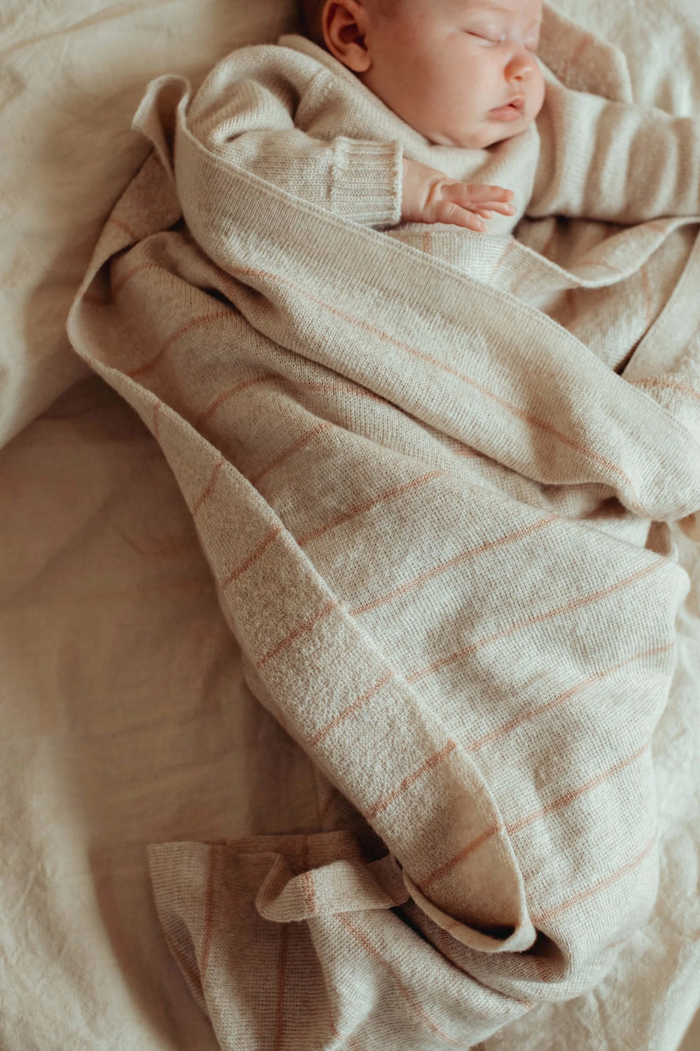 Bébé avec Couverture Hvid en mérinos Crème/Abricot