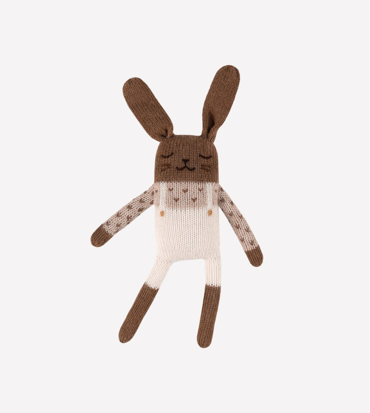 Petit lapin en tricot avec Salopette ecru