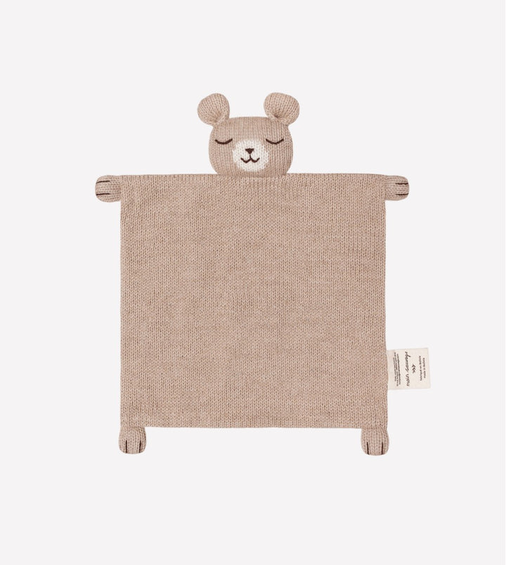 Doudou ourson plat tricoté Main sauvage en laine sable