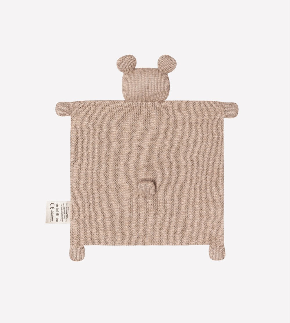 Doudou ourson plat tricoté Main sauvage en laine sable