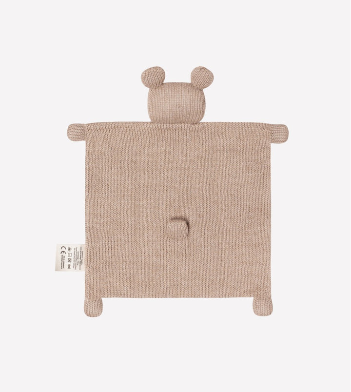 Doudou ourson plat tricoté Main sauvage en laine sable