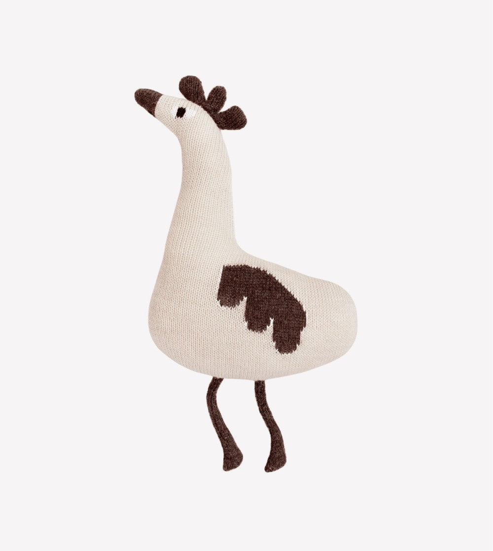 Poule en tricot blanc et marron