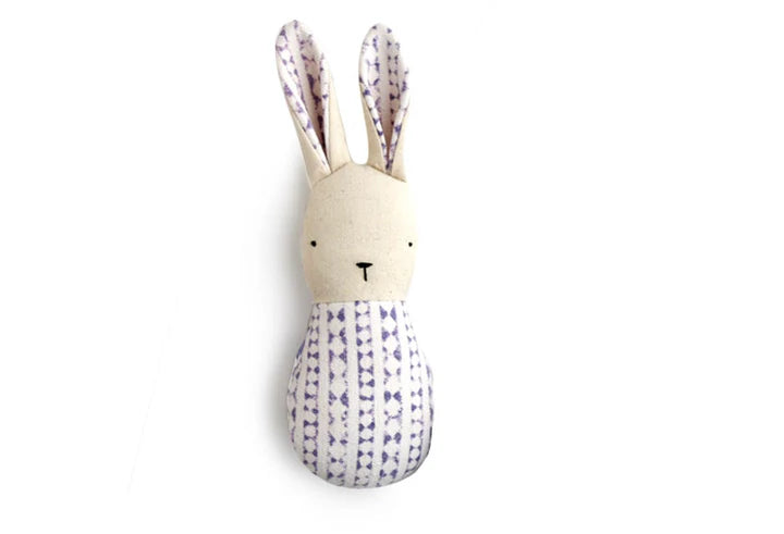 Hochet lapin en lin beige et bleu