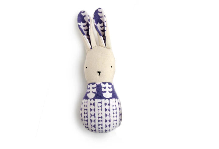 Hochet lapin en lin beige et bleu