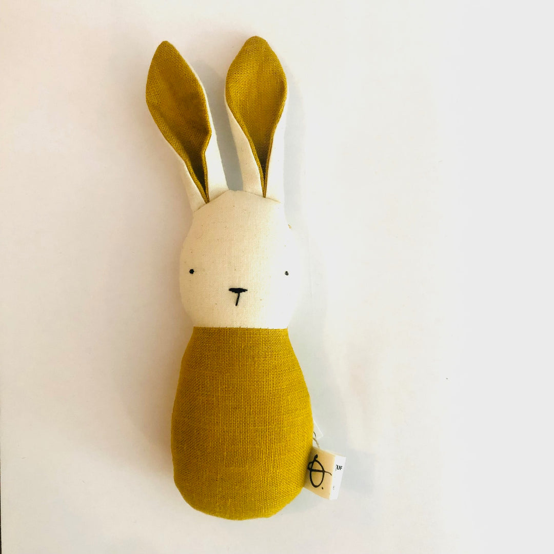 Hocher lapin en lin blanc et moutarde