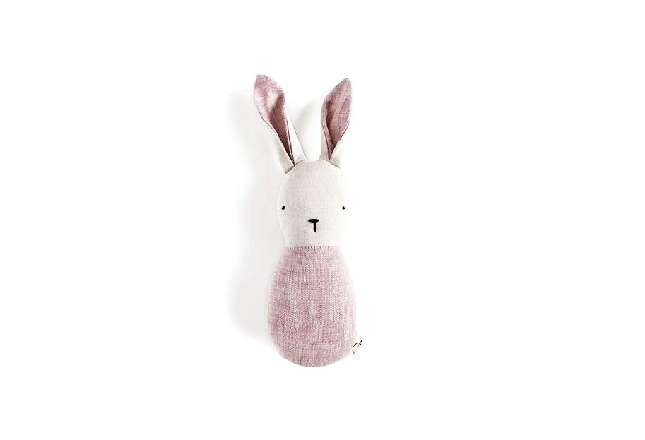 Hochet lapin deux tons unis chambray rose