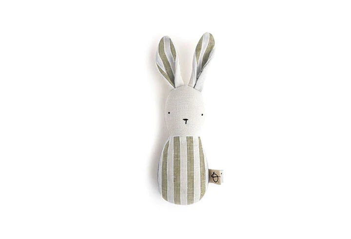Hochet lapin en lin rayé sable