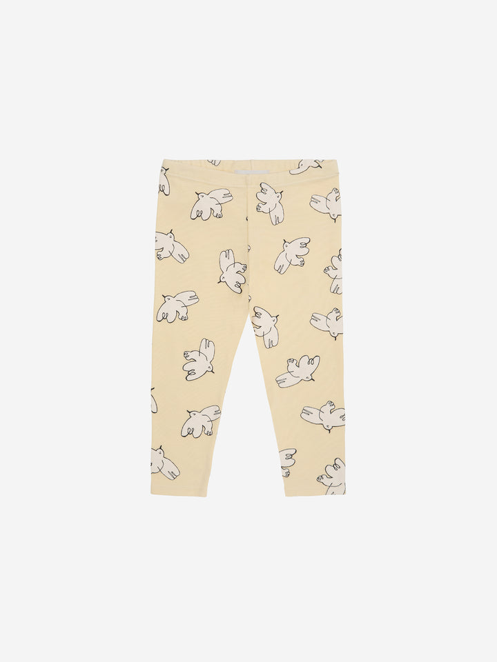 Legging en coton crème avec imprimé oiseaux 