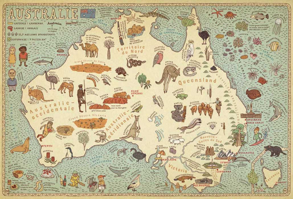 Carte de l'australie du Livre jeunesse Cartes Aleksandra Mizielinska et Daniel Mizielinski