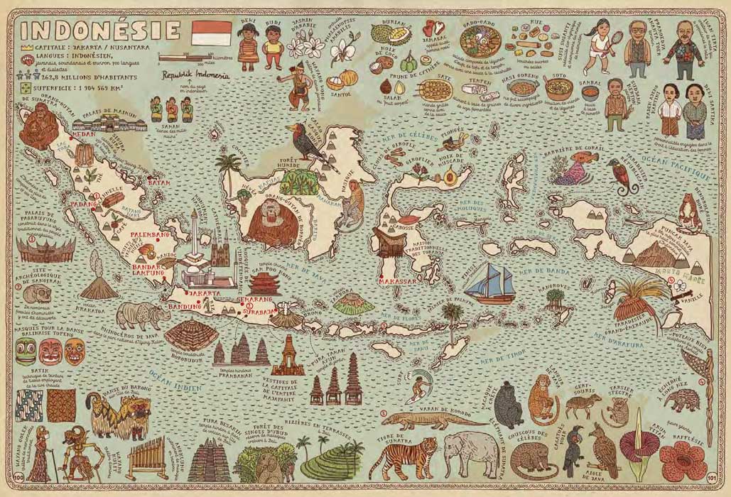 Carte d'Indonésie du Livre jeunesse Cartes Aleksandra Mizielinska et Daniel Mizielinski