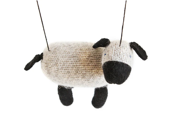 Marionnette mouton à fil en laine gris pâle et noir 