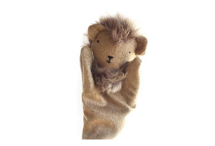 Marionnette à main lion en laine beige