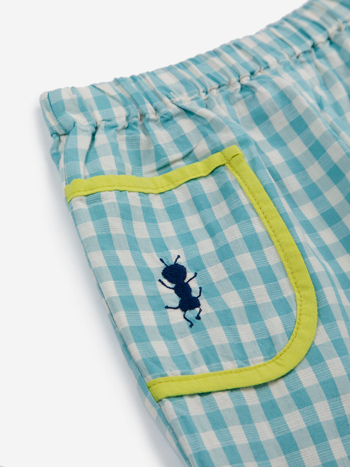 Pantalon tissé vichy turquoise avec fourmie 
