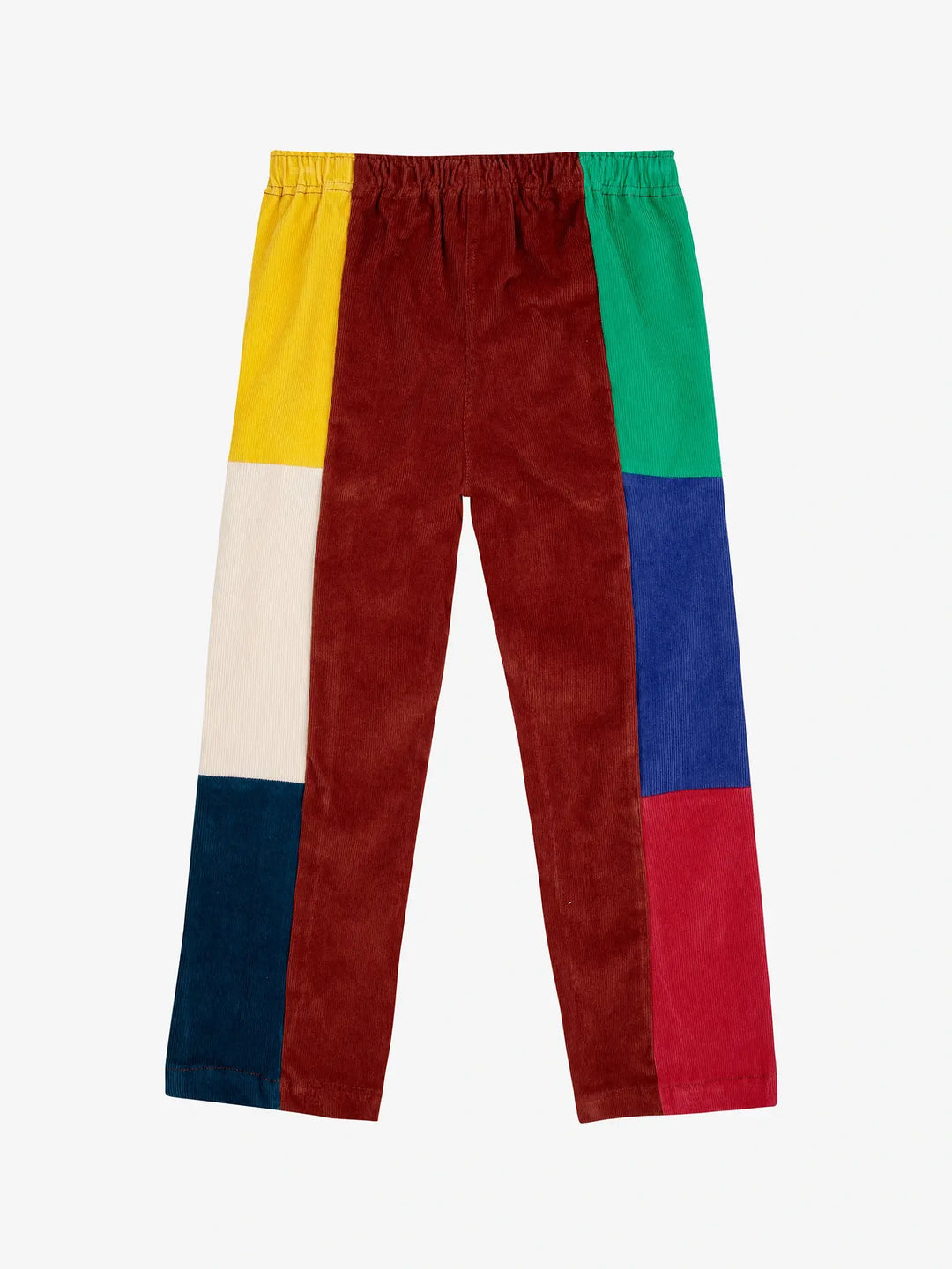 Pantalon droit en velours côtelé avec des taches de couleur jaune, vert, bleu, rouge, blanc