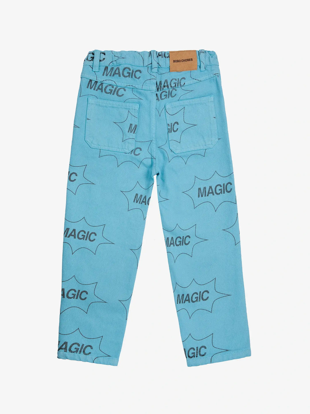 Pantalon baggy en denim bleu pâle avec de bulles de dialogue avec le mot magic