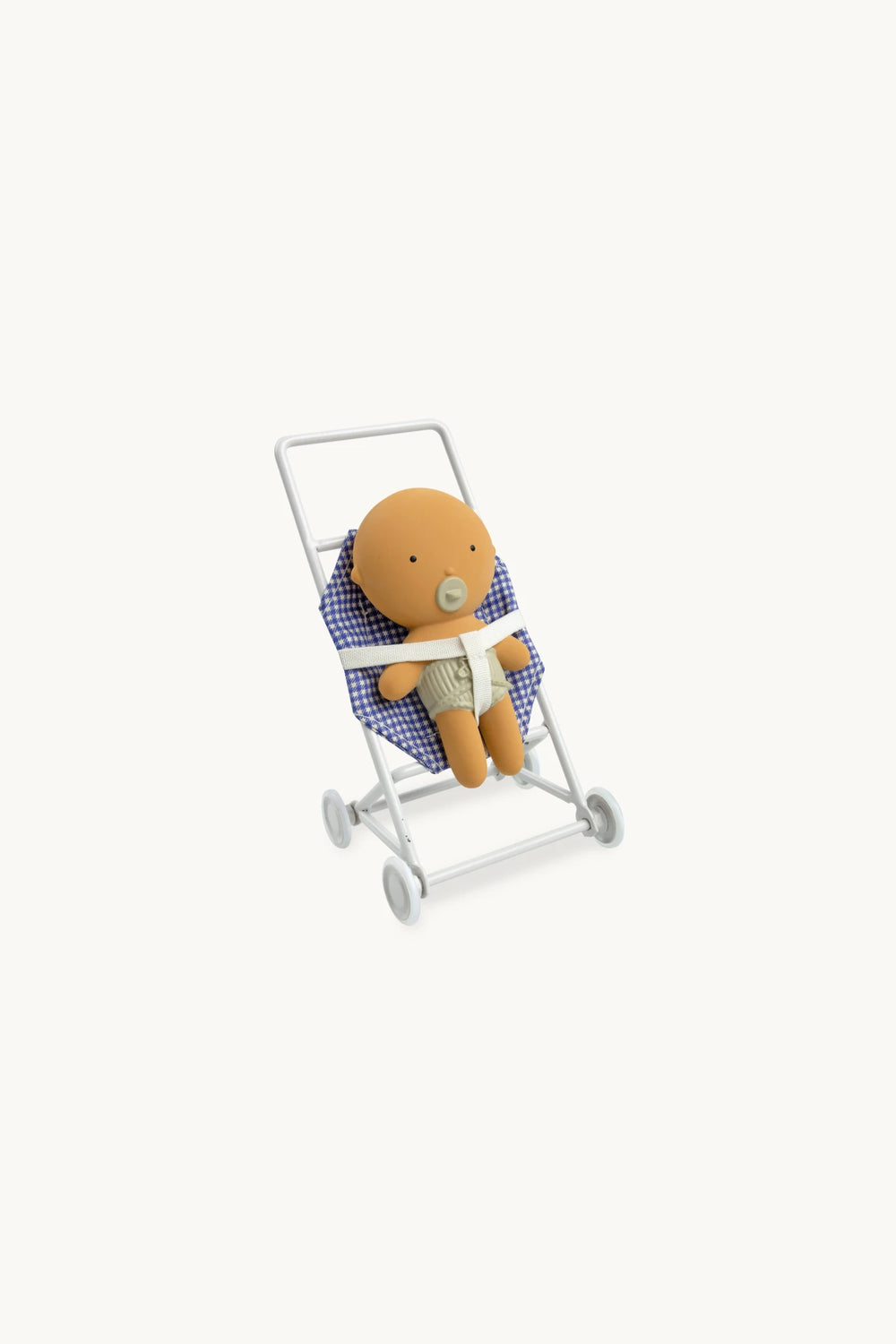 Poussette Gommu en tissu vichy bleu avec bébé Gommu