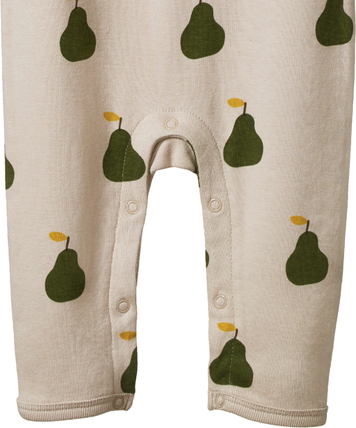 Pyjama en coton beige avec imprimé poires vertes