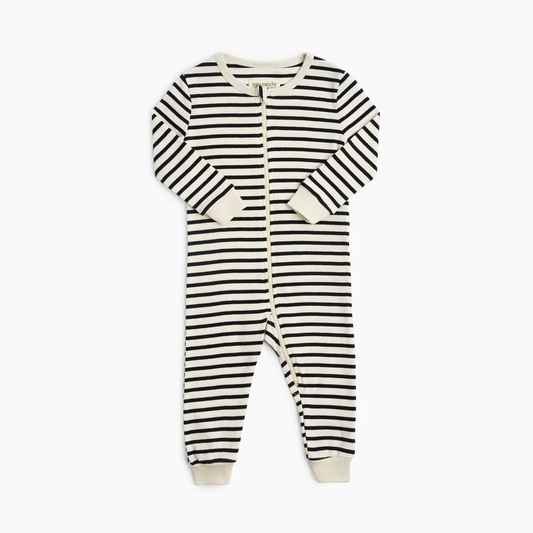 Pyjama pour bébé manches longues en coton rayé naturel et noir
