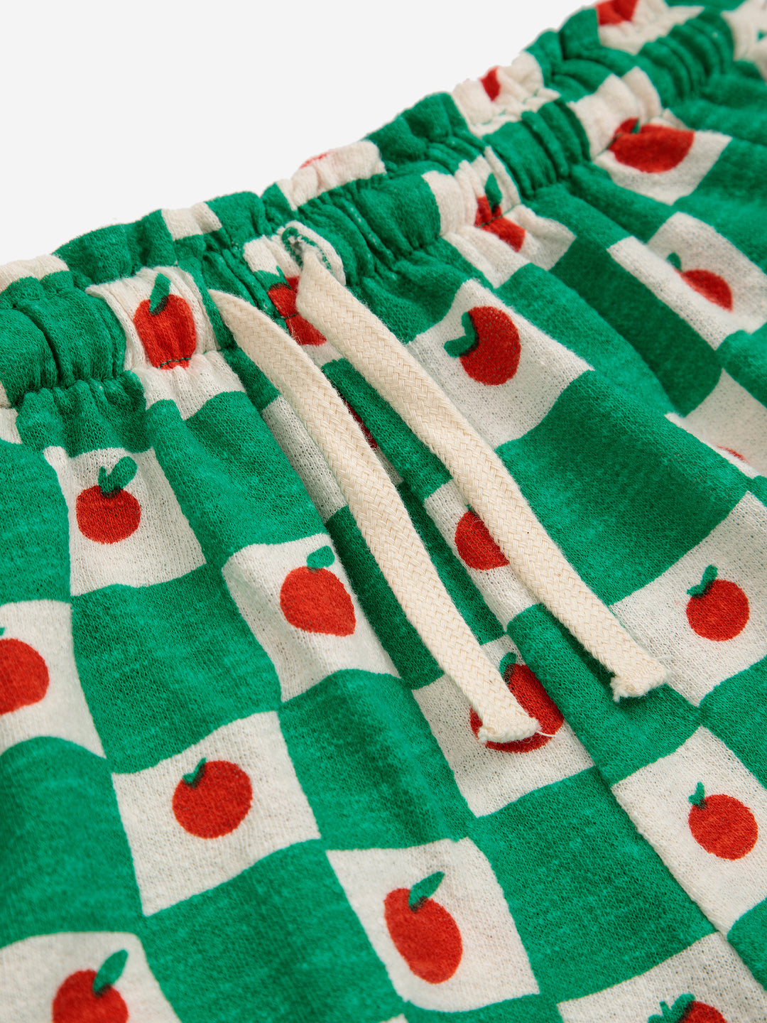 Short pour enfant en coton bio carreaux verts et blancs avec tomates  