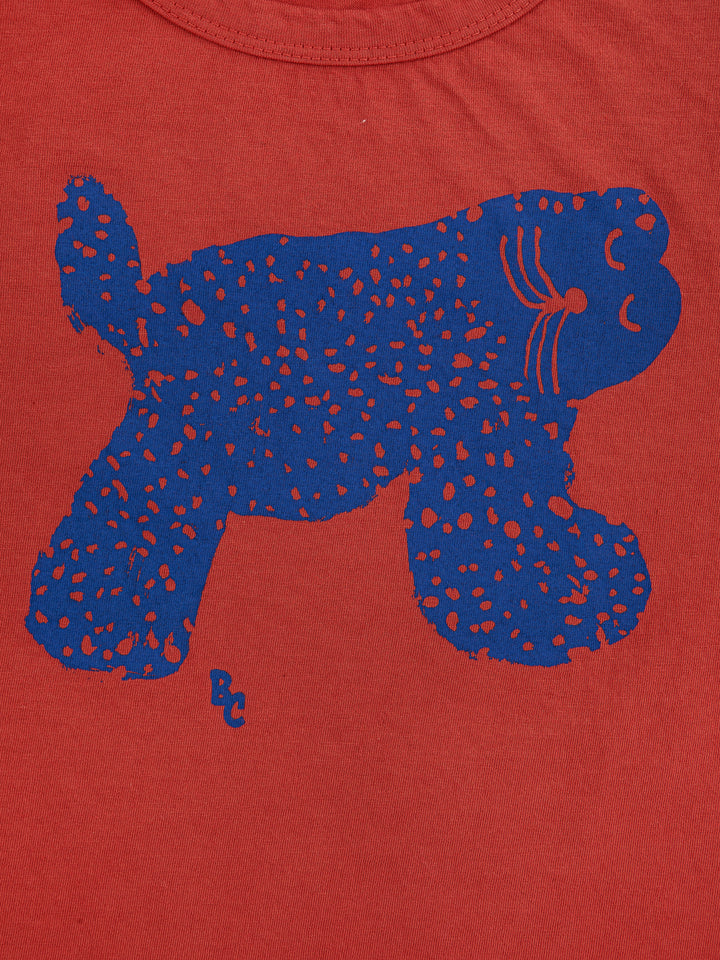 T shirt en coton bio rouge avec chat blue